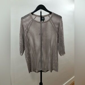 472. Bobeau Mesh Knit Top in Taupe